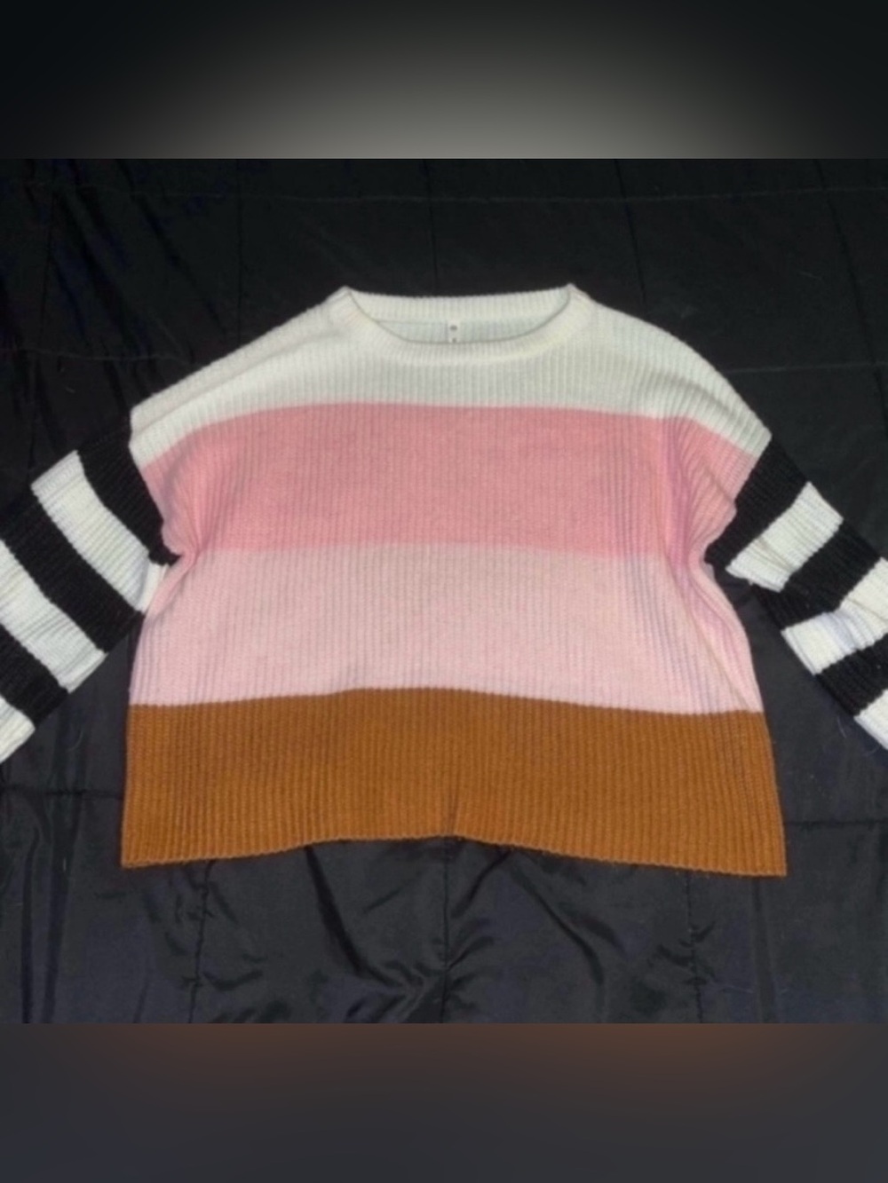 Wishlist Striped Crewneck Sweater in Pink, White & Brown